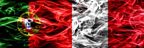 Portogallo Malta Bandiere Fumogene Maltesi Affiancate Bandiere Fumo Spesse Colorate — Foto Stock