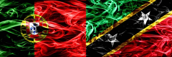 Portugalia Saint Kitts Nevis Pali Flagi Umieszczone Obok Siebie Grube — Zdjęcie stockowe
