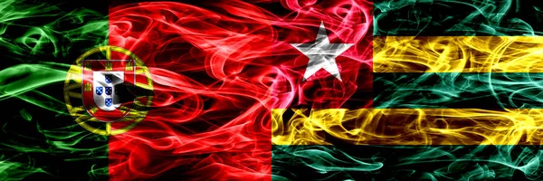 Portugal Togo Togolese Smoke Flags Placed Side Side Thick Colored — Stock Photo, Image