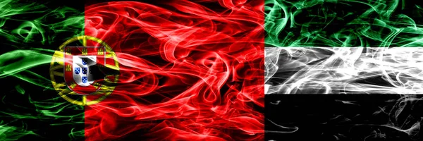 Portugalia Zjednoczone Emiraty Arabskie Emirati Pali Flagi Umieszczone Obok Siebie — Zdjęcie stockowe