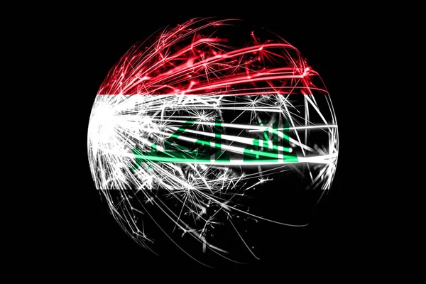 Abstracte Irak Sprankelende Vlag Kerst Bal Concept Geïsoleerd Zwarte Achtergrond — Stockfoto