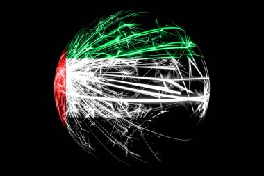 Soyut Birleşik Arap Emirlikleri köpüklü bayrak, siyah arka plan üzerine izole Noel top kavramı