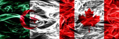 Cezayir, Cezayir vs Kanada, Kanada bayrakları yan yana yerleştirilmiş duman. Kavram ve fikir bayrakları mix