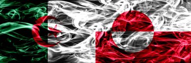 Cezayir, Cezayir vs Grönland bayrakları yan yana yerleştirilmiş duman. Kavram ve fikir bayrakları mix