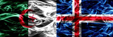 Cezayir, Cezayir vs İzlanda, İzlandaca bayrakları yan yana yerleştirilmiş duman. Kavram ve fikir bayrakları mix