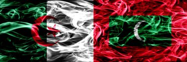 Cezayir, Cezayir vs Maldivler, Maldivlere bayrakları yan yana yerleştirilmiş duman. Kavram ve fikir bayrakları mix