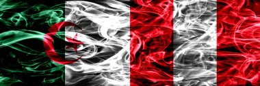 Cezayir, Cezayir vs Peru, Peruan yan yana yerleştirilmiş bayrakları duman. Kavram ve fikir bayrakları mix