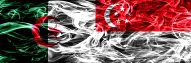 Cezayir, Cezayir vs Singapur, Singapurlu bayrakları yan yana yerleştirilmiş duman. Kavram ve fikir bayrakları mix