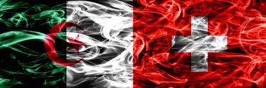 Cezayir, Cezayir vs İsviçre, İsviçre duman bayrakları yan yana yerleştirilmiş. Kavram ve fikir bayrakları mix