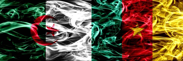 阿尔及利亚 阿尔及利亚 喀麦隆 喀麦隆的烟旗并排放置 概念和想法标志混合 — 图库照片
