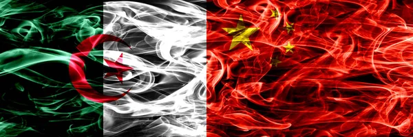 Algeria Algerian China Chinese Smoke Flags Placed Side Side Concept — Stock Photo, Image