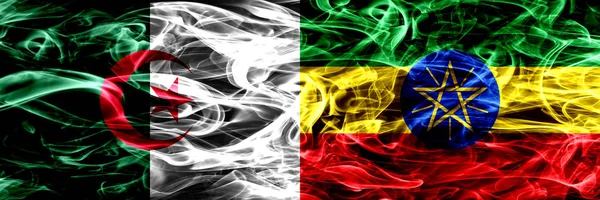 Algeria Algerian Ethiopia Ethiopian Smoke Flags Placed Side Side Concept — Stock Photo, Image