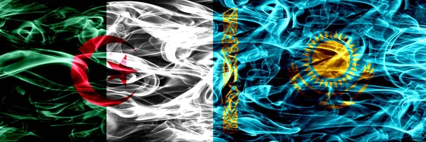 Algéria Algériai Kazahsztán Kazah Füst Zászlók Egymás Mellé Koncepció Ötlet — Stock Fotó