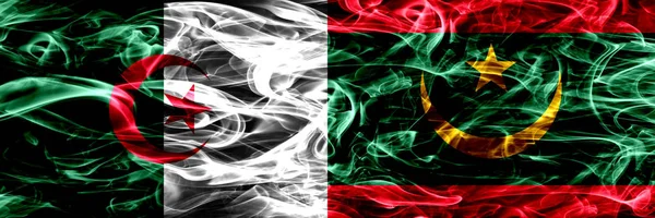 Algeria Algerian Mauritania Mauritanian Smoke Flags Placed Side Side Concept — Stock Photo, Image