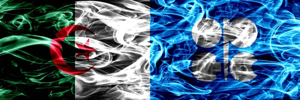Алжир Алжир Против Дымовых Флагов Опек Размещенных Бок Бок Концепция — стоковое фото
