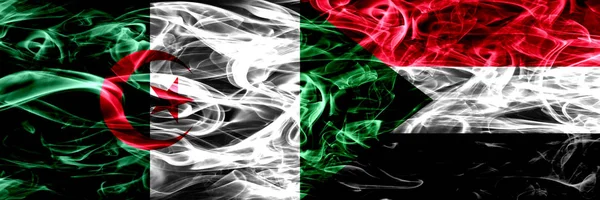 Argélia Argélia Sudão Bandeiras Fumo Sudanesas Colocadas Lado Lado Conceito — Fotografia de Stock