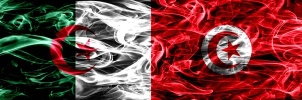 Algeriet Algeriska Tunisien Tunisisk Röker Flaggor Placeras Sida Vid Sida — Stockfoto