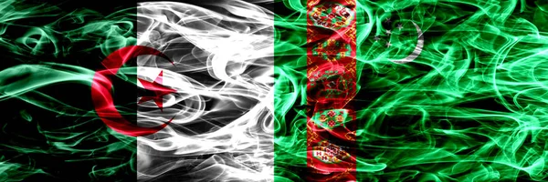 Algerije Algerijnse Turkmenistan Turkmenistans Rook Vlaggen Naast Elkaar Geplaatst Concept — Stockfoto