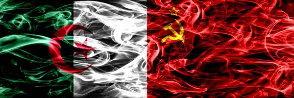 Algérie Algérie Urss Drapeaux Fumée Communistes Placés Côte Côte Concept — Photo