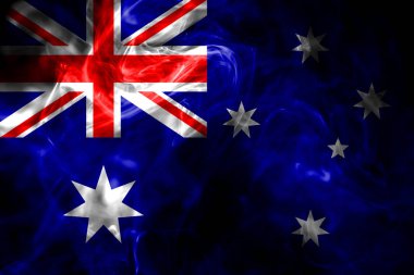 Avustralya Ulusal bayrak renkli duman siyah arka plan üzerine izole yapılmış. Soyut ipeksi dalga arka plan.