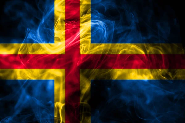 National Flag Aland Made Colored Smoke Isolated Black Background Abstract — Stock Photo, Image