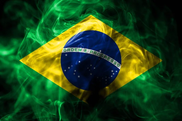 Bandeira Nacional Brasil Feita Fumaça Colorida Isolada Fundo Preto Abstrato — Fotografia de Stock