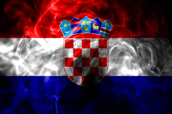 National Flag Croatia Made Colored Smoke Isolated Black Background Abstract — Stock Photo, Image