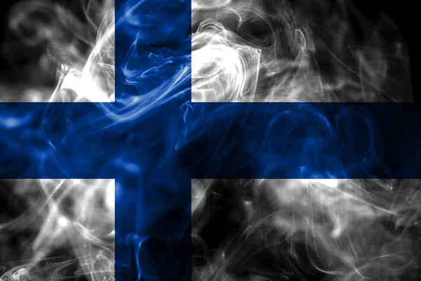 Finland Flagga Tillverkad Färgad Rök Isolerad Svart Bakgrund Abstrakta Silkeslen — Stockfoto