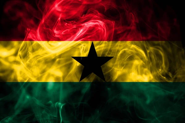 Flaga Narodowa Ghana Wykonane Kolorowych Dymu Białym Czarnym Tle Jedwabiste — Zdjęcie stockowe