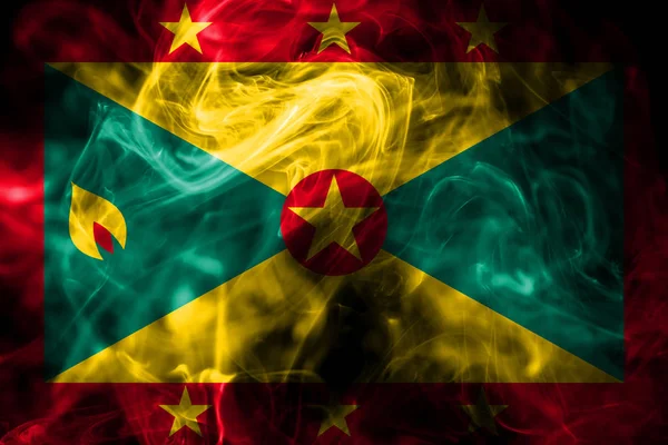 Nationale Vlag Van Grenada Gemaakt Van Gekleurde Rook Geïsoleerd Zwarte — Stockfoto