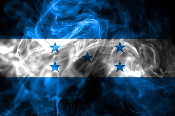 Bandeira Nacional Honduras Feita Fumaça Colorida Isolada Fundo Preto Abstrato — Fotografia de Stock