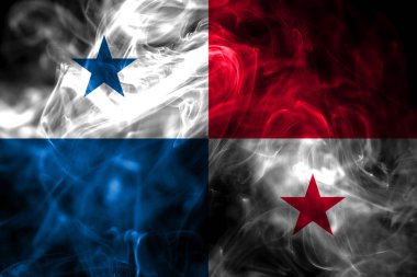 Panama ulusal bayrak renkli duman siyah arka plan üzerine izole yapılmış. Soyut ipeksi dalga arka plan.