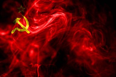 SSCB'in ulusal bayrak renkli duman siyah arka plan üzerine izole yapılmış. Soyut ipeksi dalga arka plan.