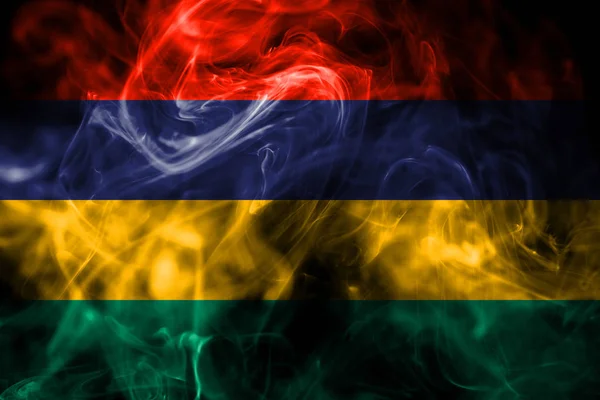 National Flag Mauritius Made Colored Smoke Isolated Black Background Abstract — Stock Photo, Image