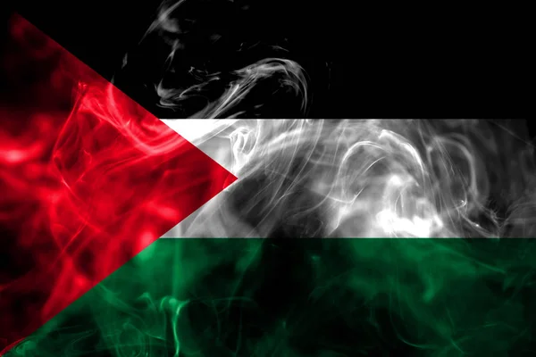 Bandeira Nacional Palestina Feita Fumaça Colorida Isolada Fundo Preto Abstrato — Fotografia de Stock