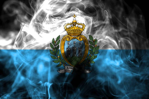 National Flag San Marino Made Colored Smoke Isolated Black Background — Stock Photo, Image