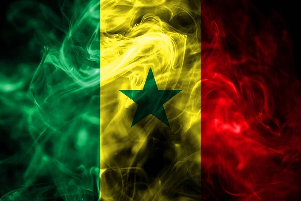 Szenegál Zászlaja Készült Színes Füst Elszigetelt Fekete Háttér Háttér Absztrakt — Stock Fotó