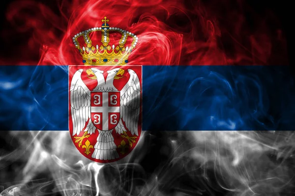 Bandeira Nacional Sérvia Feita Fumaça Colorida Isolada Fundo Preto Abstrato — Fotografia de Stock