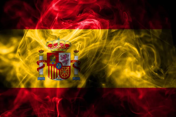 Nationalflagge Spaniens Aus Farbigem Rauch Isoliert Auf Schwarzem Hintergrund Abstrakte — Stockfoto