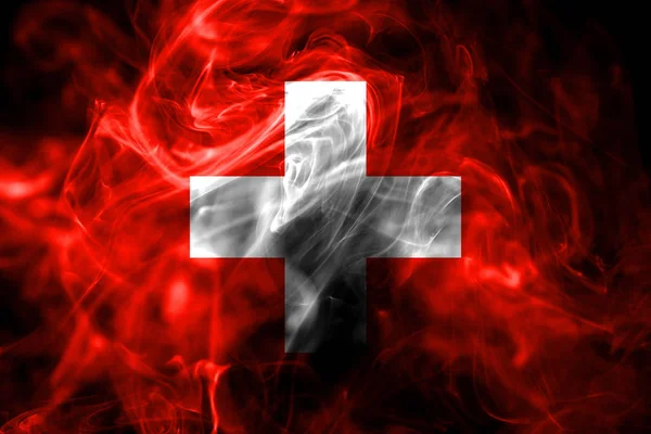 Bandera Nacional Suiza Hecha Humo Color Aislado Sobre Fondo Negro — Foto de Stock