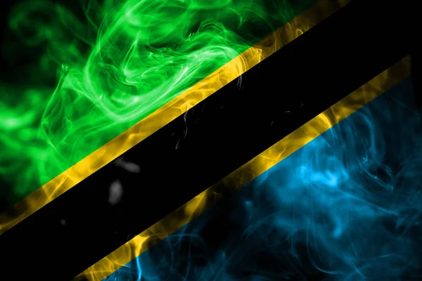 Nationale Vlag Van Tanzania Gemaakt Van Gekleurde Rook Geïsoleerd Zwarte — Stockfoto