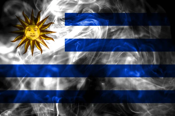 Bandeira Nacional Uruguai Feita Fumaça Colorida Isolada Fundo Preto Abstrato — Fotografia de Stock