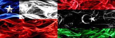 Şili, Şili vs Libya, Libya bayrakları yan yana yerleştirilmiş duman. Kavram ve fikir bayrakları mix