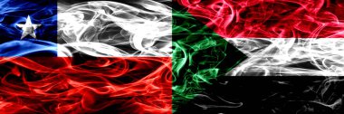 Şili, Şili vs Sudan, sudan duman bayrakları yan yana yerleştirilmiş. Kavram ve fikir bayrakları mix