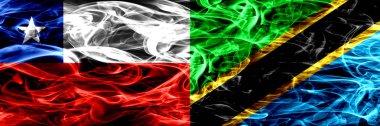 Şili, Şili vs Tanzanya Tanzanya bayrakları yan yana yerleştirilmiş duman. Kavram ve fikir bayrakları mix