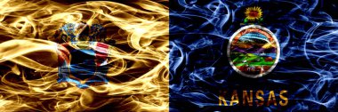 New Jersey vs Kansas renkli kavramı duman bayrakları yan yana yerleştirilmiş