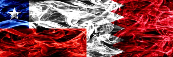 Chile Chilean Bahrain Bahrani Smoke Flags Placed Side Side Concept — Stock Photo, Image