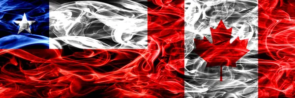 Χιλή Χιλής Εναντίον Του Καναδά Canadian Καπνίζουν Σημαίες Που Τοποθετούνται — Φωτογραφία Αρχείου