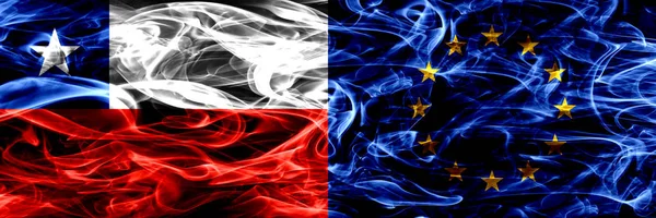 Chile Chile Unia Europejska Pali Flagi Umieszczone Obok Siebie Pojęcie — Zdjęcie stockowe