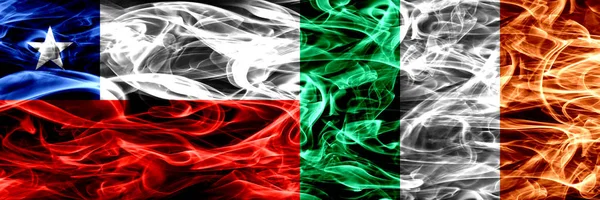 Chile Chilean Ireland Irish Smoke Flags Placed Side Side Concept — Stock Photo, Image